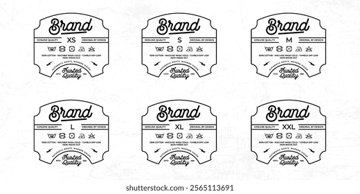 Styled Clothing Label Templates Featuring Various Sizes and Design Instructions