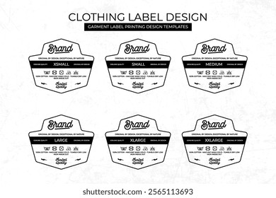 Styled Clothing Label Templates Featuring Various Sizes and Design Instructions