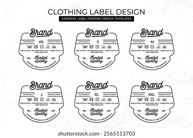 Styled Clothing Label Templates Featuring Various Sizes and Design Instructions