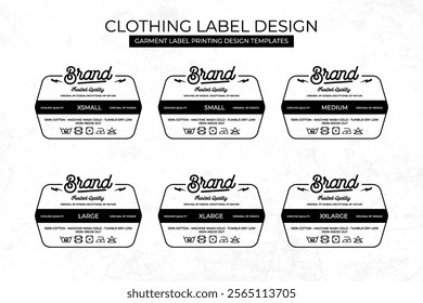 Styled Clothing Label Templates Featuring Various Sizes and Design Instructions