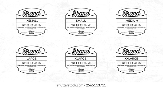 Styled Clothing Label Templates Featuring Various Sizes and Design Instructions