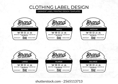 Styled Clothing Label Templates Featuring Various Sizes and Design Instructions