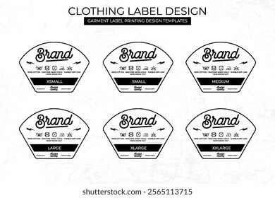 Styled Clothing Label Templates Featuring Various Sizes and Design Instructions