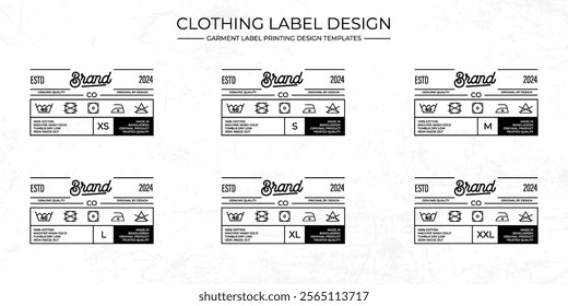 Styled Clothing Label Templates Featuring Various Sizes and Design Instructions