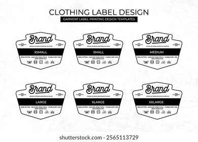 Styled Clothing Label Templates Featuring Various Sizes and Design Instructions