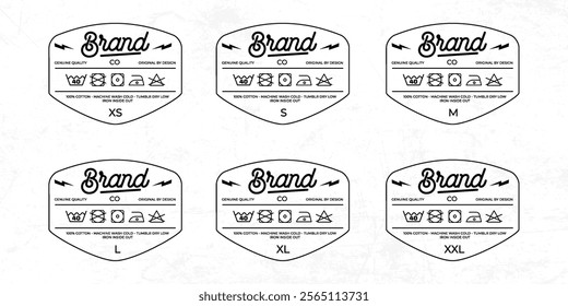 Styled Clothing Label Templates Featuring Various Sizes and Design Instructions