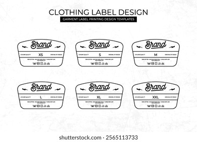 Styled Clothing Label Templates Featuring Various Sizes and Design Instructions