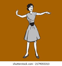 1950’s styled female pointing and waving