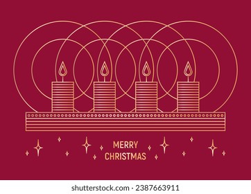 Styled illustration of the advent composition with candles. Line art.
Christmas greeting card.