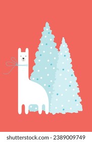 Styled illustration of the cute llama and Christmas trees