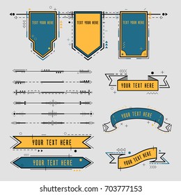 Styled memphis Ribbons, Labels, Tags, Emblems. Vector