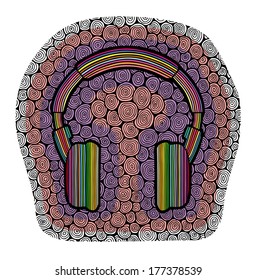 Styled rainbow headphones, in texture, vector illustration