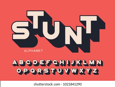Styled sans serif bold letters with long shadow. Vector alphabet, typeface, font, typography. Global swatches.