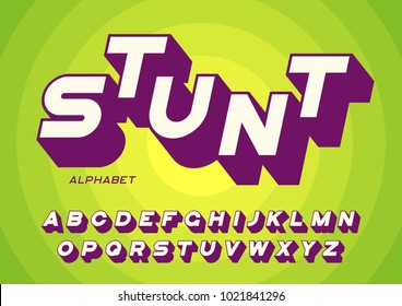 Styled sans serif bold letters with long shadow. Vector alphabet, typeface, font, typography. Global swatches.