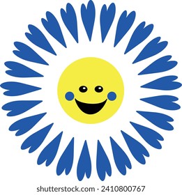Styled smiled funny groovy  cornflower cartoon character for t-shirt or poster design isolated on white background in cartoon style. Happy sticker from 70s. Vector graphic illustration