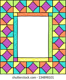 Styled stained glass frame. V ector illustration.