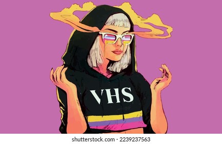 styled young girl with fun colored glasses