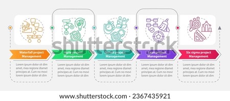 Styles of project management infographic template. Data visualization with 5 steps. Editable timeline info chart. Workflow layout with line icons. Myriad Pro-Bold, Regular fonts used