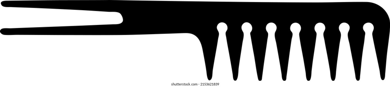 Styling comb vector silhouette, plastic dredger isolated on white background, fill with black color, shadow idea, barber and hairdresser concept