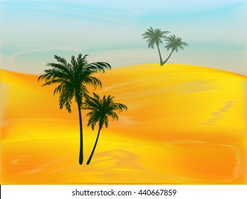 Styling of the desert with palm trees