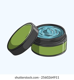 Styling gel in green plastic container. Hair care for men