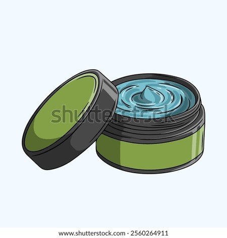 Styling gel in green plastic container. Hair care for men