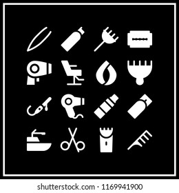 styling icon. 16 styling vector set. hair salon, hair dryer and hair curler icons for web and design about styling theme