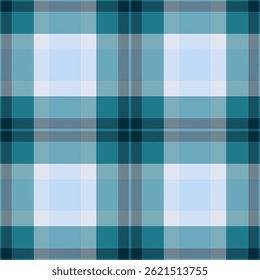 Estilo xadrez padrão tartan, pé textura sem costura têxtil. Verificação de vetor de tela de fundo do cliente na paleta de cores ciano e branco.