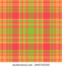 Styling plaid tartan texture, woman check pattern textile. Selection seamless background vector fabric in green and tomato colors palette.