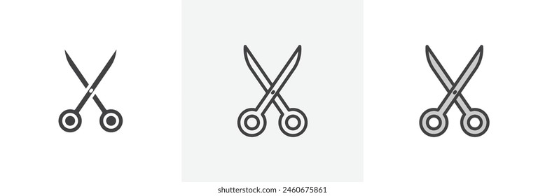 Styling Scissors Icon Collection. Haircut Implements Vector Design. Barber Shears Symbol.