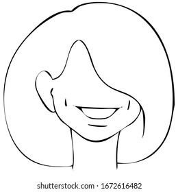 Styling von dicken geraden Haaren mittlerer Länge mit langen Schlägen. Fullface. Einzige Schwarz-Weiß-Vektorillustration-Illustration. Option 004.