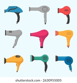 Ferramenta de estilo em vetor de objeto de moda isolada com conceito de ar quente e design de aparelho eletrônico usado para o tratamento de beleza pelo consumidor no salão com sinal de secador e gráfico de botão de penteado

