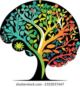 stylised brain tree on white background