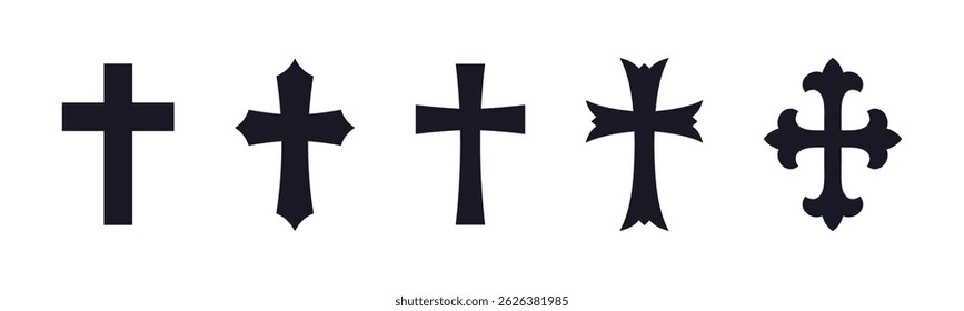 Stylised cross vector icon set. Christianity symbols collection.