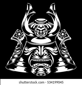 A stylised fearsome Samurai Mask and Helmet 