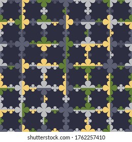 Stylised four leaf clover seamless pattern with leaves creating chequered texture. Regularly repeating geometric vector shapes for wallpaper, interior fabrics, prints and stationery.  - Powered by Shutterstock - Get 15% off with code: PIKWIZARD15
