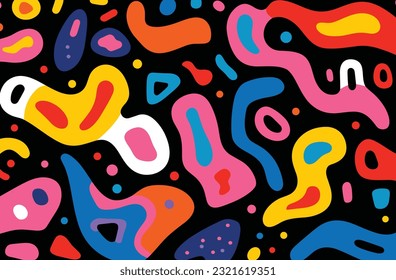 stylised graphical abstract pattern by person, in the style of stephen ormandy, black background, lettering mastery, expressive lines, blink-and-you-miss-it detail, contained chaos, multi-coloured min