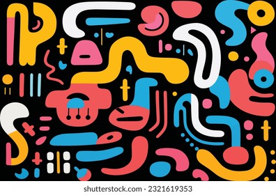 stylised graphical abstract pattern by person, in the style of stephen ormandy, black background, lettering mastery, expressive lines, blink-and-you-miss-it detail, contained chaos, multi-coloured min