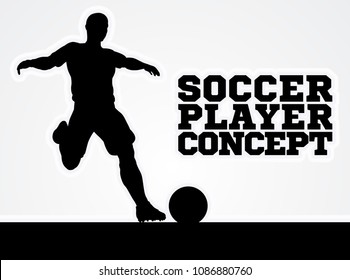 A stylised illustration of a soccer football player in silhouette about to kick the ball