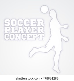 A stylised illustration of a soccer football player in silhouette head passing the ball