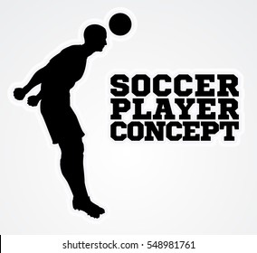 A stylised illustration of a soccer football player in silhouette doing a header