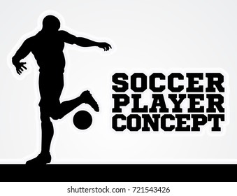 A stylised illustration of a soccer football player in silhouette controlling the ball
