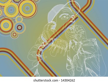 Stylised illustration of a youth listening to headphones.