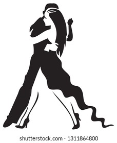 Stylised image of tango dancers.Man and woman silhouettes