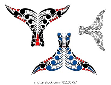 Stylised Maori Koru Whale Tail Design with color variations