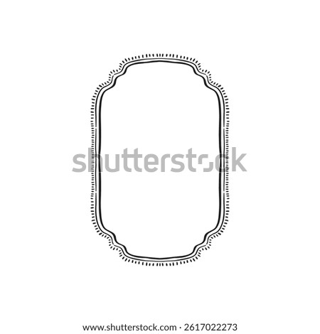 A stylised modern border edge with hand drawn sketch style and dashes. Line drawn black illustration.