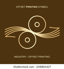 Stylised offset printing symbol with cylinders and paper sheets.