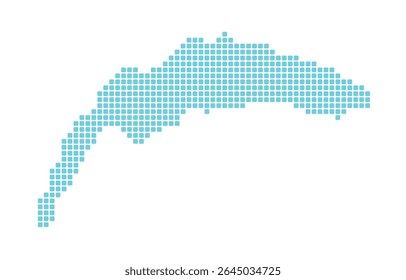 Mapa estilizado pixelado do lago Genebra, lac Leman, silhueta azul, isolado.