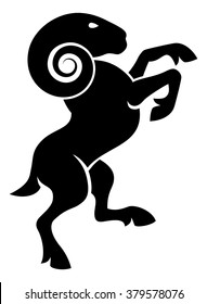 A stylised ram or goat rampant, like the symbol for aeries