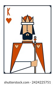 Stylised simplified image of a playing card with a king of hearts in a red cloak holding a scepter